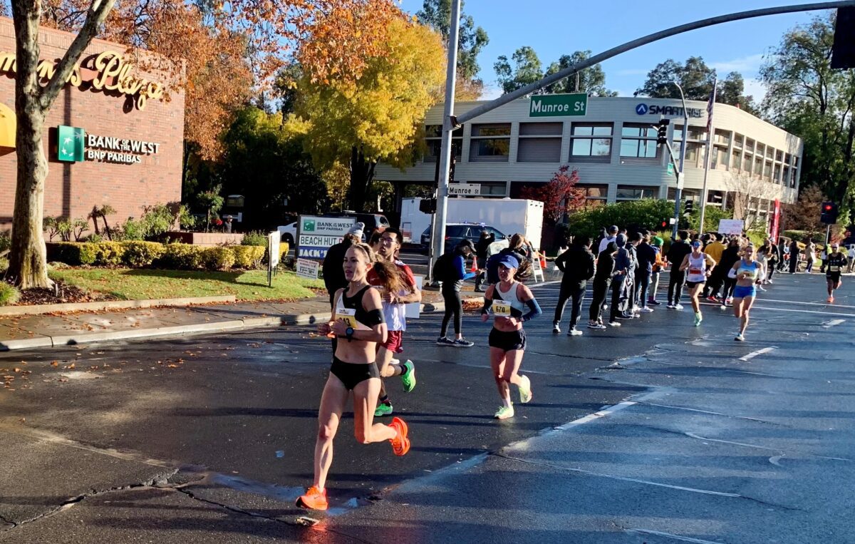Runners competing in a city road race