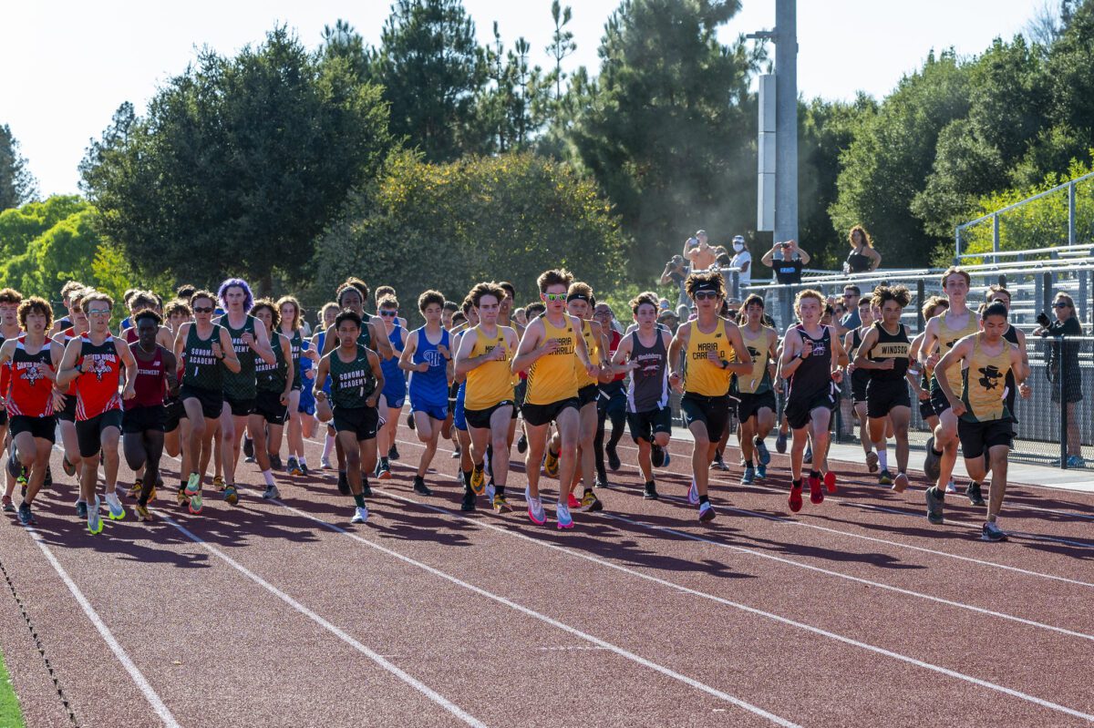 Runners starting a race on outdoor track
