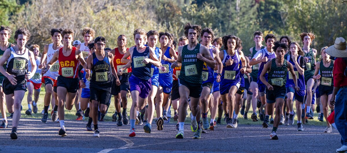 Group of cross-country runners at race start