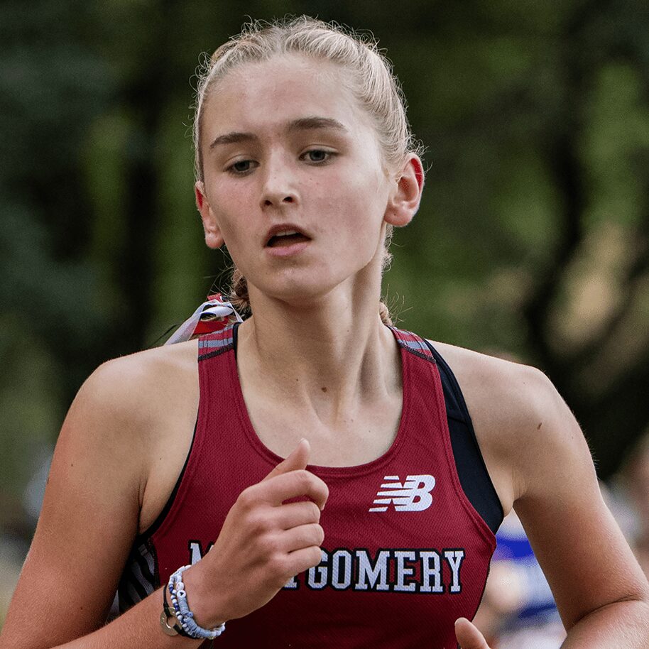Young female runner wearing Montgomery singlet
