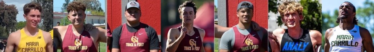 Male track athletes lined up in uniforms