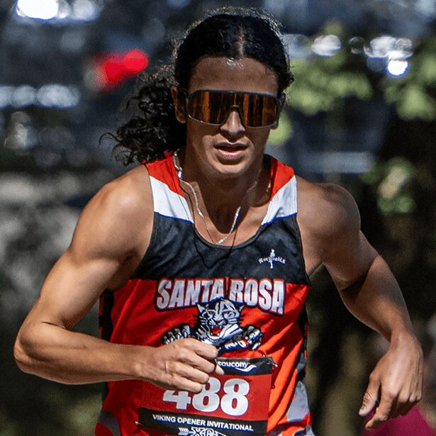 Athlete in Santa Rosa red racing uniform