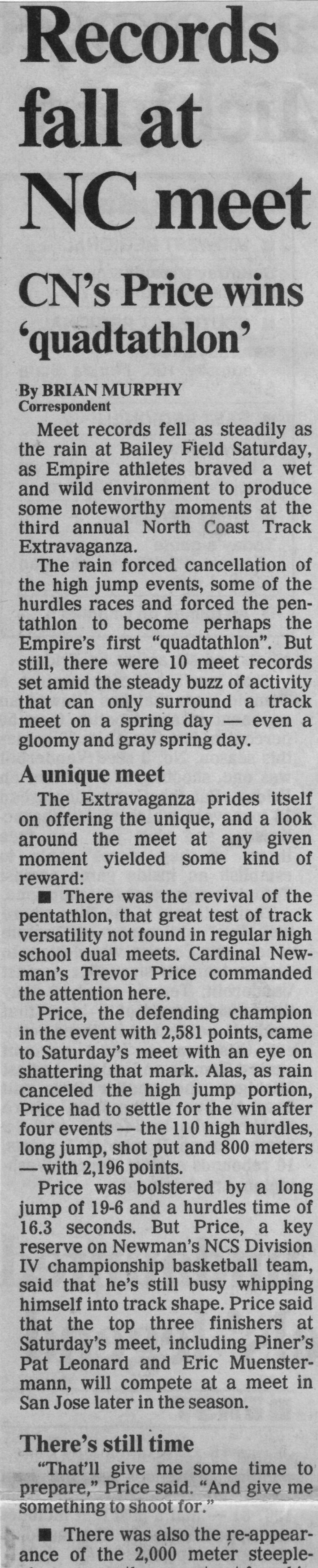 Newspaper clipping: Records fall at NC meet