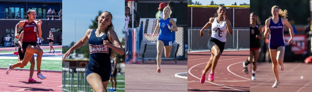Female sprinters competing in outdoor track races