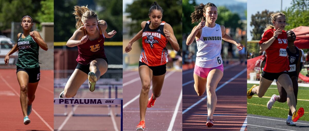 Five athletes competing in track and field