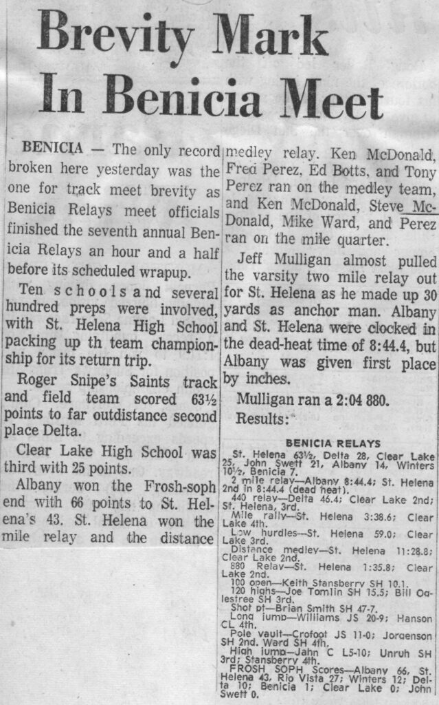 Newspaper clipping about a high school football game between Benicia and Vallejo.
