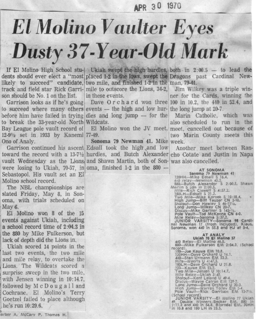 Newspaper clipping discussing the 37-year-old Dusty Mark and his achievements.