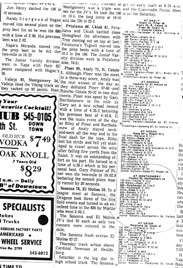 A newspaper clipping with text and advertisements.